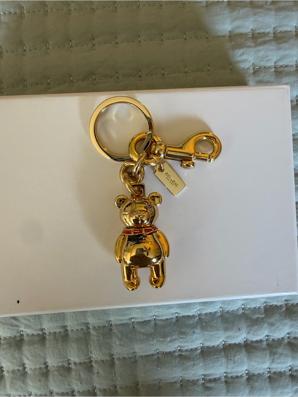 Coach Gold-tone Teddy Bear Keyring with Red Collar